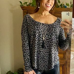 Lucky Brand Waffle Print Long Sleeve Flowy Animal Print Top